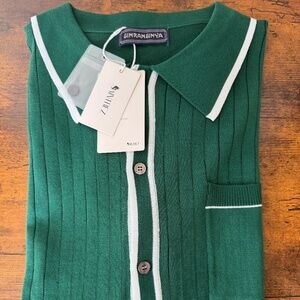 Men's Short Sleeve Striped Knit Polo Shirt - M